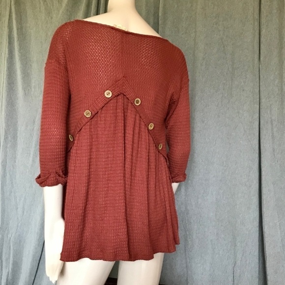Boho Burnt Orange Waffle Knit Blouse - Picture 3 of 5